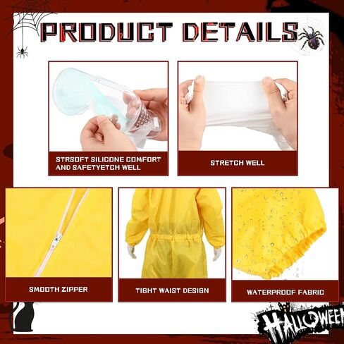 Liitrsh مجموعتان من بدلة المواد الخطرة الصفراء لزي الهالوين للبالغين من الرجال والنساء، مقاس قياسي، تتضمن نظارات بذلة صفراء وقفازات بيضاء وغطاء لحفلات الهالوين للعب الأدوار التنكرية للهالوين in Kuwait