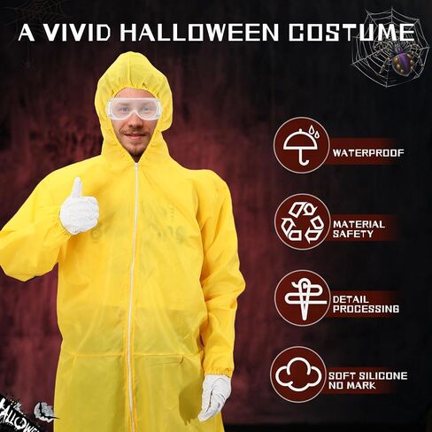 Liitrsh مجموعتان من بدلة المواد الخطرة الصفراء لزي الهالوين للبالغين من الرجال والنساء، مقاس قياسي، تتضمن نظارات بذلة صفراء وقفازات بيضاء وغطاء لحفلات الهالوين للعب الأدوار التنكرية للهالوين in Kuwait