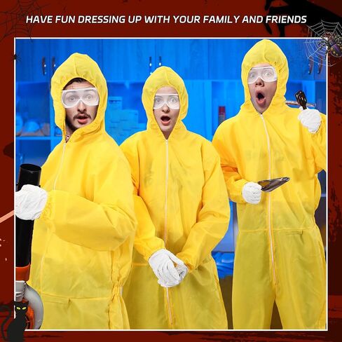 Liitrsh مجموعتان من بدلة المواد الخطرة الصفراء لزي الهالوين للبالغين من الرجال والنساء، مقاس قياسي، تتضمن نظارات بذلة صفراء وقفازات بيضاء وغطاء لحفلات الهالوين للعب الأدوار التنكرية للهالوين in Kuwait