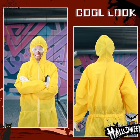 Liitrsh مجموعتان من بدلة المواد الخطرة الصفراء لزي الهالوين للبالغين من الرجال والنساء، مقاس قياسي، تتضمن نظارات بذلة صفراء وقفازات بيضاء وغطاء لحفلات الهالوين للعب الأدوار التنكرية للهالوين in Kuwait