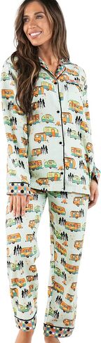 Lazy One Button-Down Adult Pajama Set, Classic Button-Down Shirt and Pants Pjs in Kuwait
