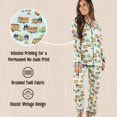 Lazy One Button-Down Adult Pajama Set, Classic Button-Down Shirt and Pants Pjs in Kuwait