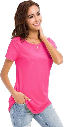 Women's Cotton T-Shirts Short Sleeve Loose Comfy Basic Plain Tunic Tee in Kuwait