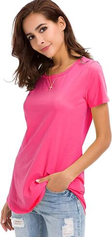 Women's Cotton T-Shirts Short Sleeve Loose Comfy Basic Plain Tunic Tee in Kuwait