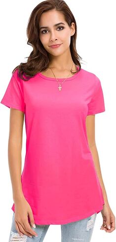 Women's Cotton T-Shirts Short Sleeve Loose Comfy Basic Plain Tunic Tee in Kuwait