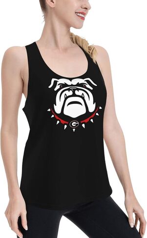 قمصان Georgia Bulldogs للسيدات ذات حزام عريض وطويل كلاسيكي مميز بدون أكمام للتمرين في صالة الألعاب الرياضية باللون الأسود in Kuwait