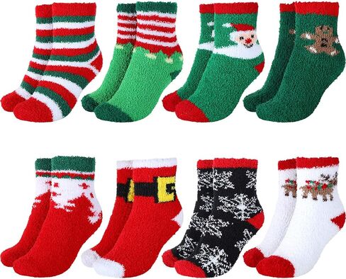 SATINIOR 8 Pairs Christmas Fuzzy Socks Xmas Winter Fluffy Socks Plush Slipper Socks for Women (Charming Style), Multicolor in Saudi Arabia