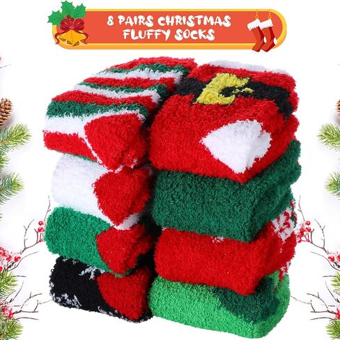 SATINIOR 8 Pairs Christmas Fuzzy Socks Xmas Winter Fluffy Socks Plush Slipper Socks for Women (Charming Style), Multicolor in Saudi Arabia