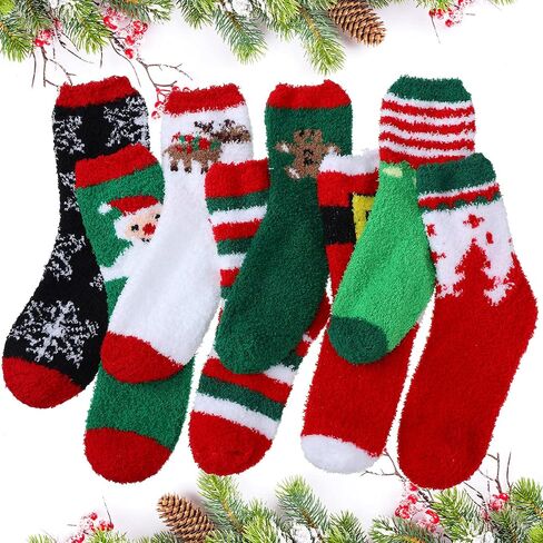 SATINIOR 8 Pairs Christmas Fuzzy Socks Xmas Winter Fluffy Socks Plush Slipper Socks for Women (Charming Style), Multicolor in Saudi Arabia