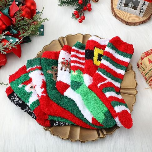 SATINIOR 8 Pairs Christmas Fuzzy Socks Xmas Winter Fluffy Socks Plush Slipper Socks for Women (Charming Style), Multicolor in Saudi Arabia