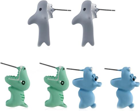 Cute Cartoon 3D Dinosaur Bite Earring Lovely Handmade Lightweight Tyrannosaurus Hippo Animal Ear Stud for Women Men Girl Boy Unisex Party Holiday Jewely Gift in Saudi Arabia