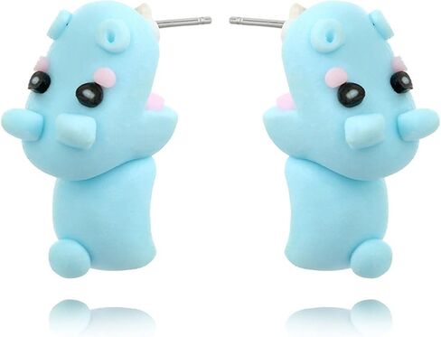 Cute Cartoon 3D Dinosaur Bite Earring Lovely Handmade Lightweight Tyrannosaurus Hippo Animal Ear Stud for Women Men Girl Boy Unisex Party Holiday Jewely Gift in Saudi Arabia