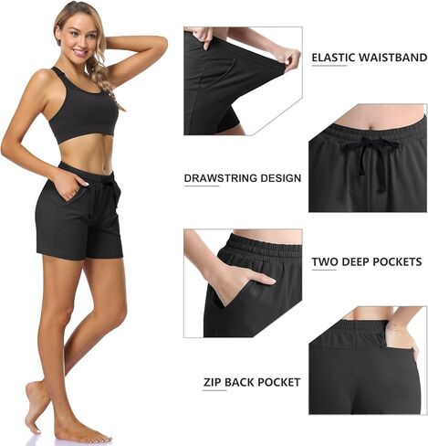 HISKYWIN 5 "/ 7" طول الدرزة الداخلية النسائية النشطة برمودا شورت اليوغا الركض السراويل جيوب البريدي in Kuwait