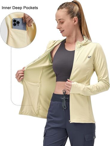 قميص EZRUN للسيدات بعامل حماية من أشعة الشمس 50+ من الأشعة فوق البنفسجية، قميص شمسي بأكمام طويلة للنساء مع جيب للمشي لمسافات طويلة في الهواء الطلق in Kuwait