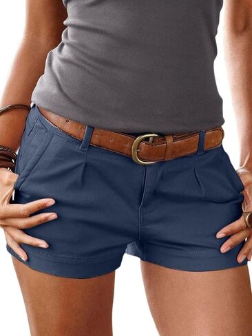 Flamingals Women's Hiking Shorts Mid Waist Solid Slant Pocket Shorts Casual Summer Without Belt 2023 Trendy in Kuwait