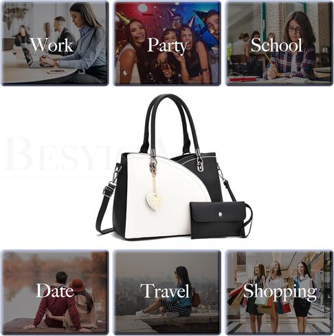 BESYIGA حقائب يد جلدية للنساء محافظ للفتيات بمقبض علوي حقيبة كتف كبيرة للنساء مجموعة محفظة من قطعتين in Kuwait