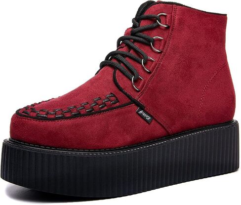 RoseG Women's High Top Suede Lace Up Flat Platform Creepers Shoes Boots in Saudi Arabia