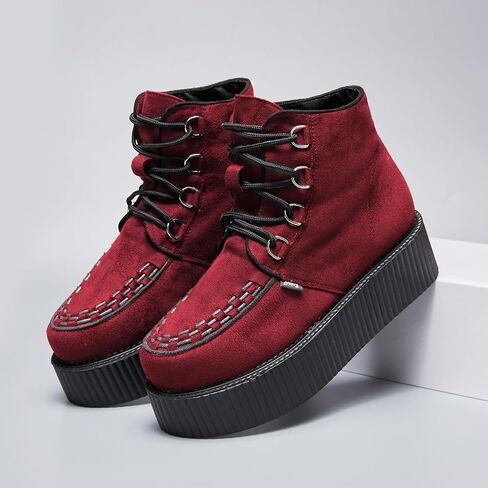 RoseG Women's High Top Suede Lace Up Flat Platform Creepers Shoes Boots in Saudi Arabia