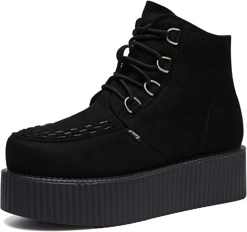 RoseG Women's High Top Suede Lace Up Flat Platform Creepers Shoes Boots in Saudi Arabia