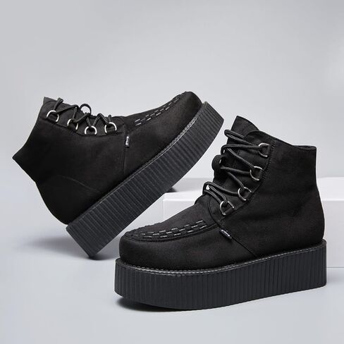 RoseG Women's High Top Suede Lace Up Flat Platform Creepers Shoes Boots in Saudi Arabia