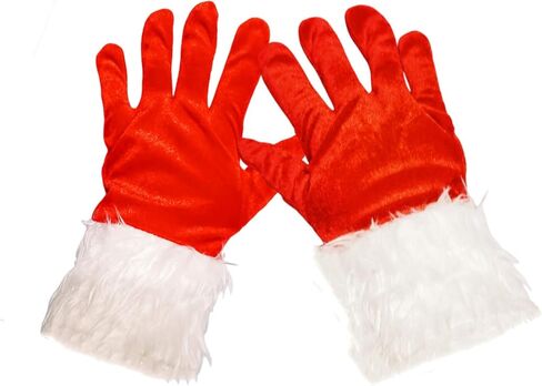 Bwerfuet 1 زوج عيد الميلاد الأحمر زي قفازات قفازات مخملية حمراء مع الأبيض فروي الكفة ازياء اكسسوارات للنساء in Kuwait
