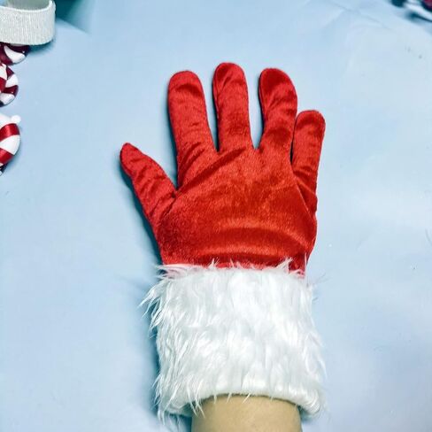 Bwerfuet 1 زوج عيد الميلاد الأحمر زي قفازات قفازات مخملية حمراء مع الأبيض فروي الكفة ازياء اكسسوارات للنساء in Kuwait