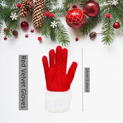 Bwerfuet 1 زوج عيد الميلاد الأحمر زي قفازات قفازات مخملية حمراء مع الأبيض فروي الكفة ازياء اكسسوارات للنساء in Kuwait