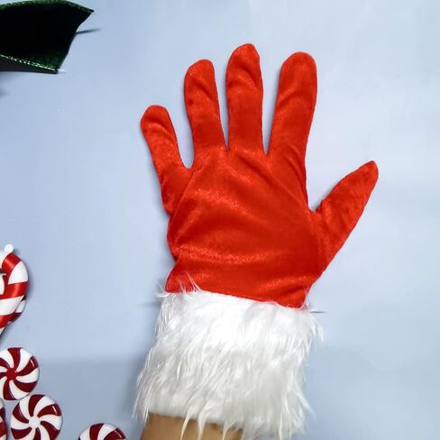 Bwerfuet 1 زوج عيد الميلاد الأحمر زي قفازات قفازات مخملية حمراء مع الأبيض فروي الكفة ازياء اكسسوارات للنساء in Kuwait