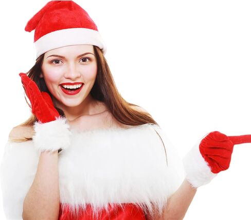 Bwerfuet 1 زوج عيد الميلاد الأحمر زي قفازات قفازات مخملية حمراء مع الأبيض فروي الكفة ازياء اكسسوارات للنساء in Kuwait