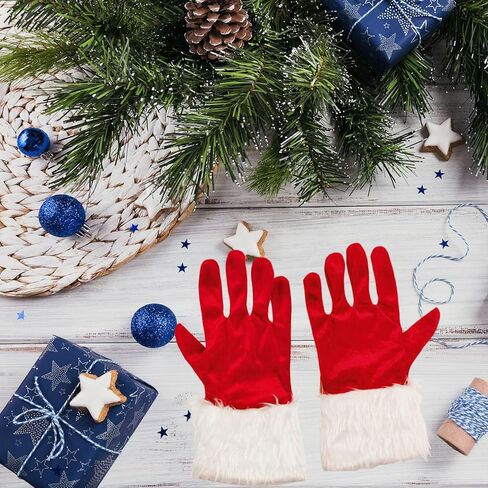 Bwerfuet 1 زوج عيد الميلاد الأحمر زي قفازات قفازات مخملية حمراء مع الأبيض فروي الكفة ازياء اكسسوارات للنساء in Kuwait