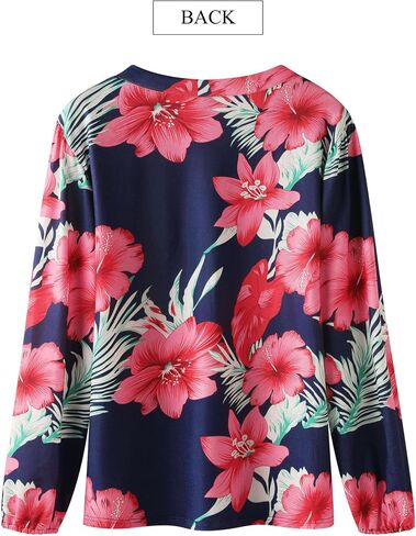 ZXZY Womens Hawaiian Shirt Vintage Leaf Floral Printed Tropical Tops V Neck Puff Long Sleeves Shirts in Kuwait
