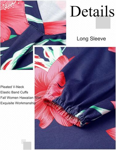 ZXZY Womens Hawaiian Shirt Vintage Leaf Floral Printed Tropical Tops V Neck Puff Long Sleeves Shirts in Kuwait
