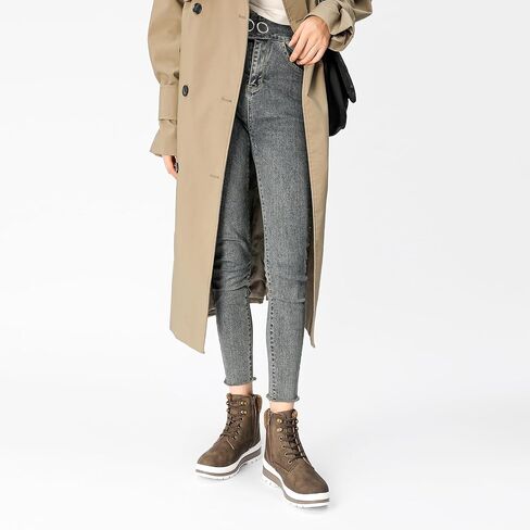 kufeiti Women's Winter Boots Black Combat Boots for Women Platform Waterproof Fuzzy Snow Ankle Boots with Side Zipper in Kuwait