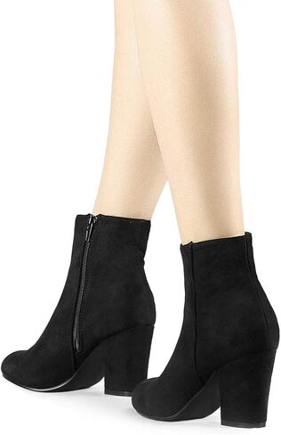 Allegra K Women's Round Toe Side Zip Chunky Heel Ankle Boots in Kuwait