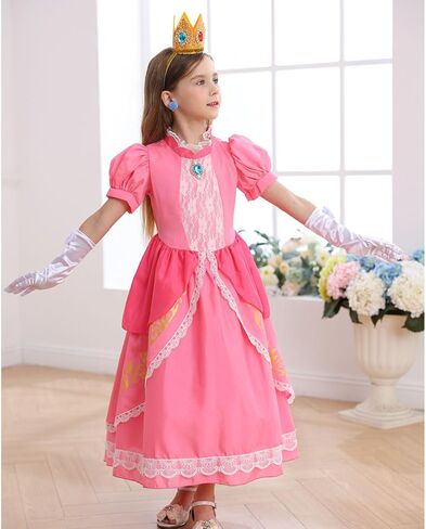 زي الأميرة الخوخ من iTVTi للفتيات والأطفال فستان سوبر براذرز الوردي التنكري لحفلات الهالوين in Kuwait