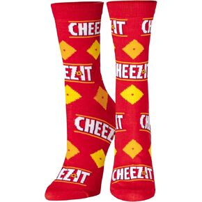 Crazy Socks, Cheez It, Cheesy Party Snack Men's Novelty Print Crew Socks