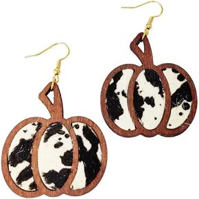 Thanksgiving Fall Pumpkin Leopard Print Acrylic Wooden Dangle Drop Earrings Handmade Lightweight Fall Glitter Pumpkin Earrings Autumn Jewelry for Women Girls