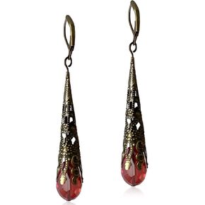 Indian Ethnic Vintage Silver Crystal Teardrop Dangle Drop Earrings Boho Gypsy Retro Rhinestone Hook Earrings for Girls and Women Love Gift