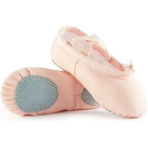 TIEJIAN Canvas Ballet Shoes for Girls, Dance Practice Slippers Split Soft Leather Flat Sole Yoga Gymnastics Shoes(Toddler/Little Kid/Big Kid)