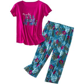 GTLY Women's Pajama Set Plus Size Sleepwear Tops with Capri Pants Christmas Pajamas Cute and Funny Prints Pajama Sets