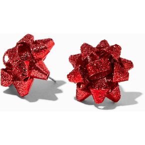 Claire's Christmas Glitter 1-Inch Red Bow Stud Earrings in Kuwait