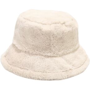 Winter Warm Faux Fur Bucket Hat Fluffy Fuzzy Plush Fisherman Hat for Women in Kuwait