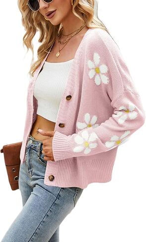 سترة صوفية نسائية مقصوصة من Argyle بأكمام طويلة بلون الكرز ورقبة على شكل حرف V وسترات منسوجة بأزرار وقمصان علوية in Kuwait