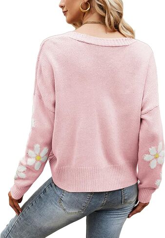 سترة صوفية نسائية مقصوصة من Argyle بأكمام طويلة بلون الكرز ورقبة على شكل حرف V وسترات منسوجة بأزرار وقمصان علوية in Kuwait