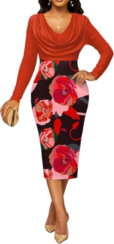 Print Dresses for Women Elegant Church Dress Casual Flowy High Waist Cocktail Tropical Bodycon Dress in Kuwait
