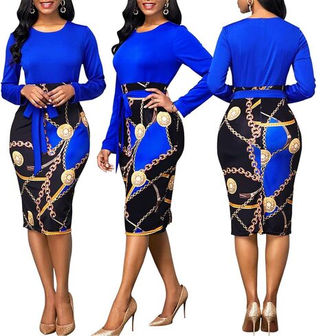 Print Dresses for Women Elegant Church Dress Casual Flowy High Waist Cocktail Tropical Bodycon Dress in Kuwait