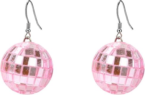 60s 70s Disco Ball Earrings for Women Girls,Retro Neon Hippie Disco Ball Earrings Colorful Mirror Reflective Acrylic Dangle Drop Earrings 80s Halloween Costume Accessories in Kuwait