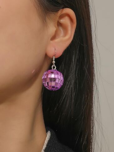 60s 70s Disco Ball Earrings for Women Girls,Retro Neon Hippie Disco Ball Earrings Colorful Mirror Reflective Acrylic Dangle Drop Earrings 80s Halloween Costume Accessories in Kuwait