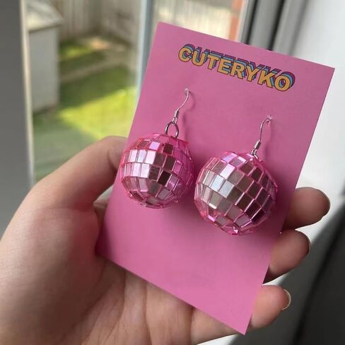 60s 70s Disco Ball Earrings for Women Girls,Retro Neon Hippie Disco Ball Earrings Colorful Mirror Reflective Acrylic Dangle Drop Earrings 80s Halloween Costume Accessories in Kuwait