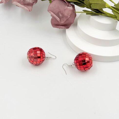 60s 70s Disco Ball Earrings for Women Girls,Retro Neon Hippie Disco Ball Earrings Colorful Mirror Reflective Acrylic Dangle Drop Earrings 80s Halloween Costume Accessories in Kuwait